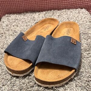 Blue Suede Slide Sandals